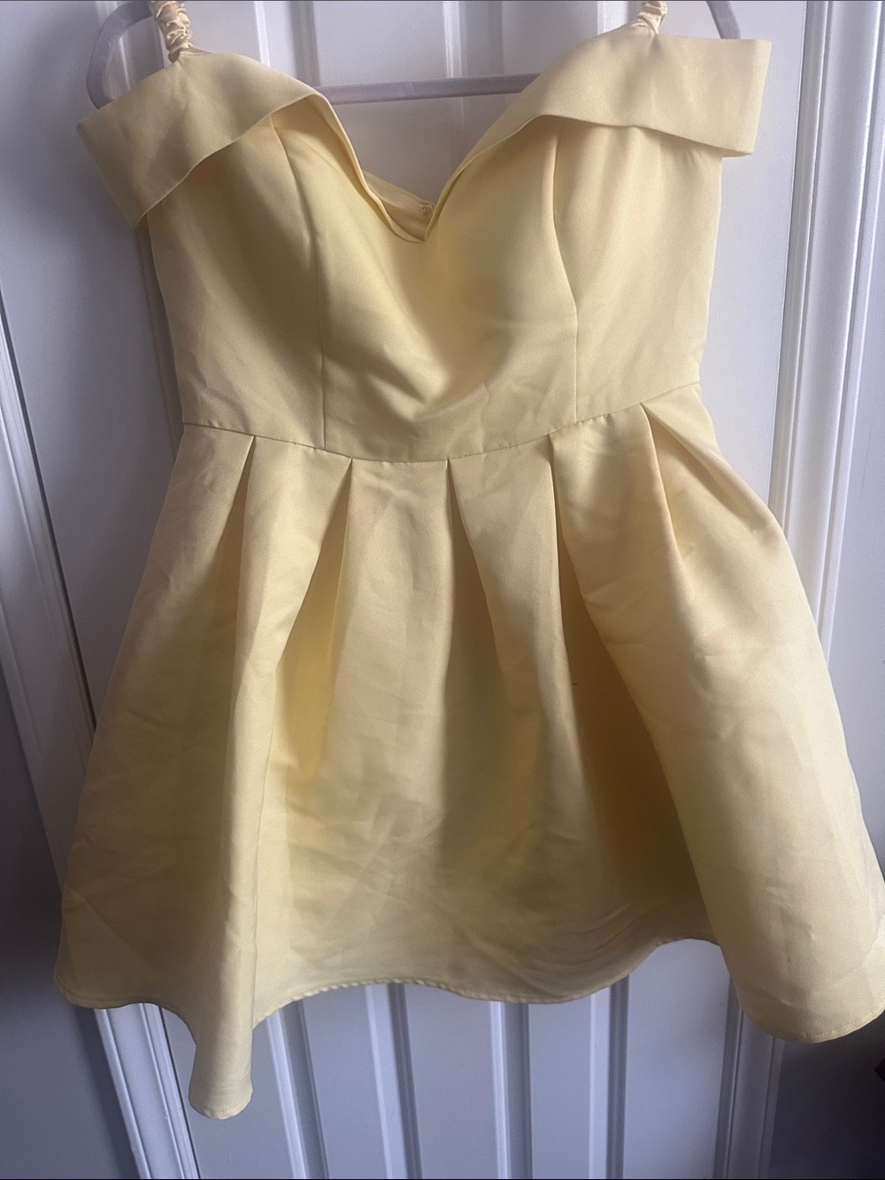 Chi Chi London Pale Yellow Off-Shoulder Mini Dress